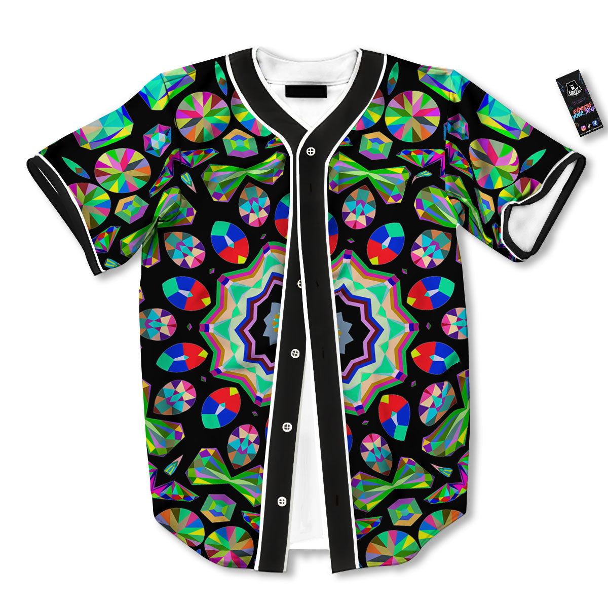 Gems Kaleidoscope Colorful Print Baseball Jersey-grizzshop