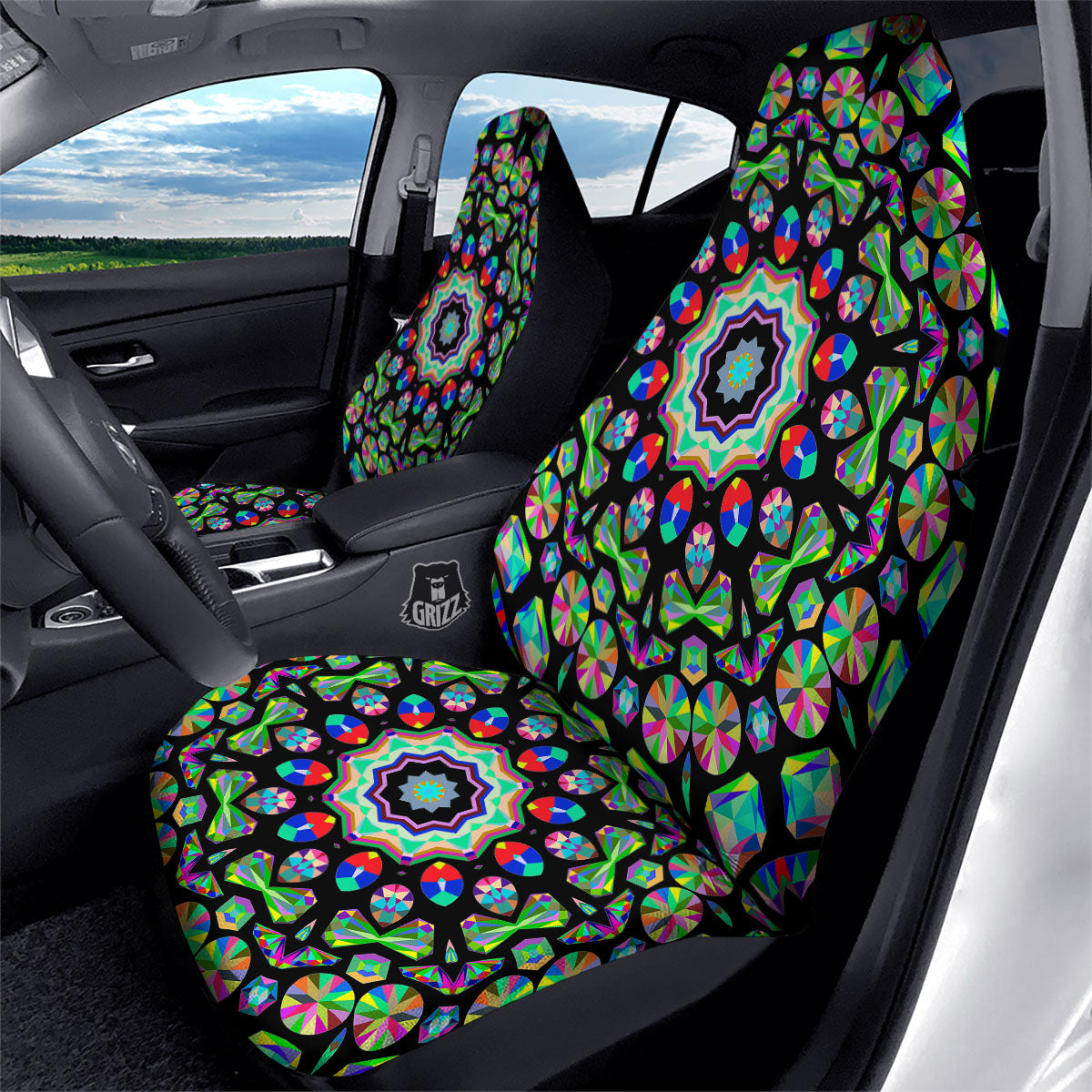 Gems Kaleidoscope Colorful Print Car Seat Covers-grizzshop