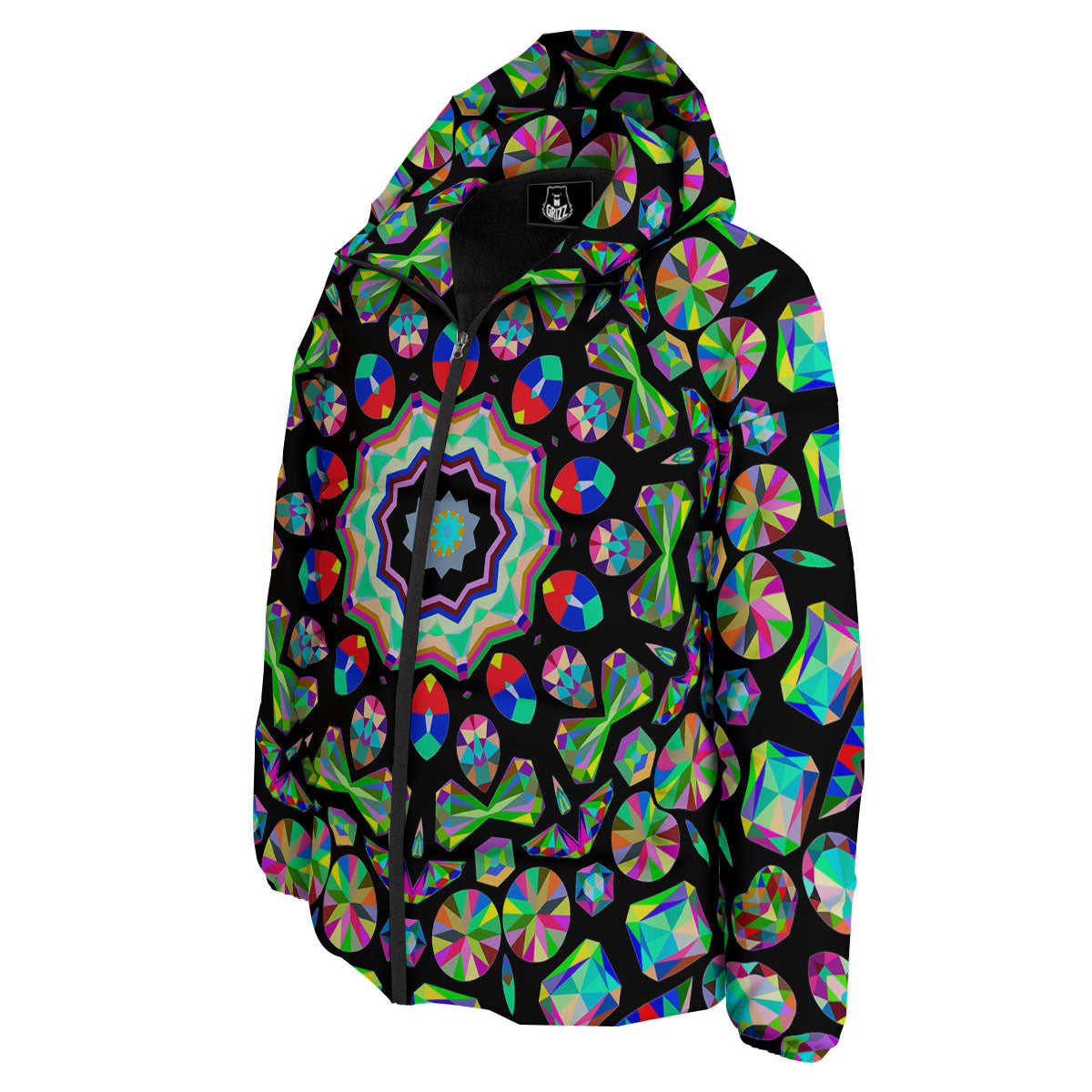 Gems Kaleidoscope Colorful Print Down Jacket-grizzshop