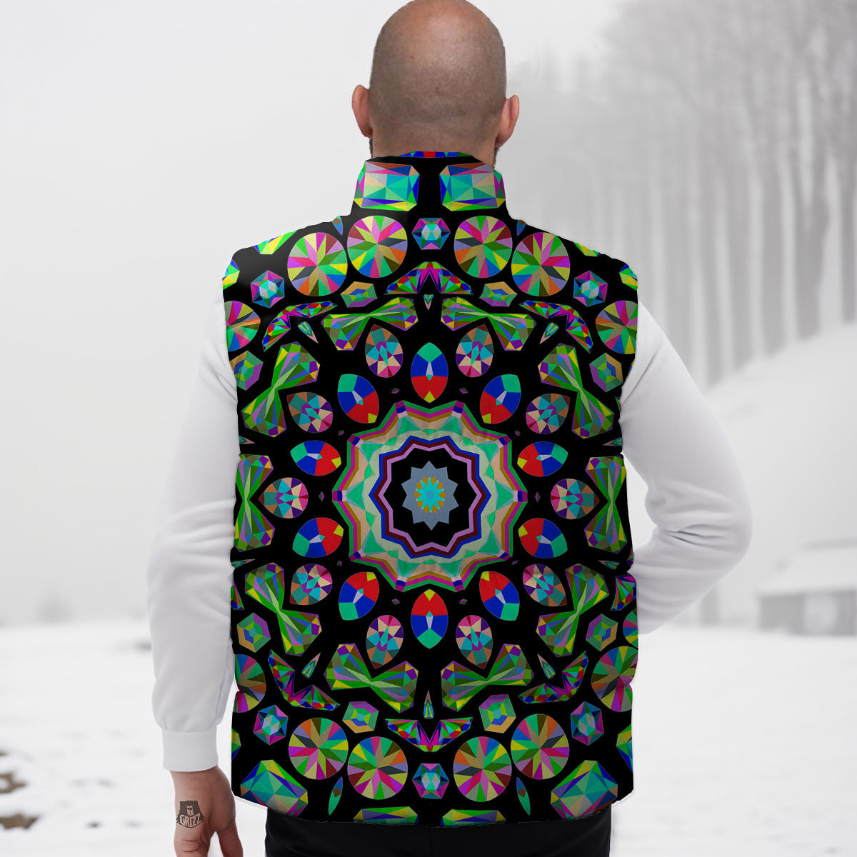 Gems Kaleidoscope Colorful Print Down Vest