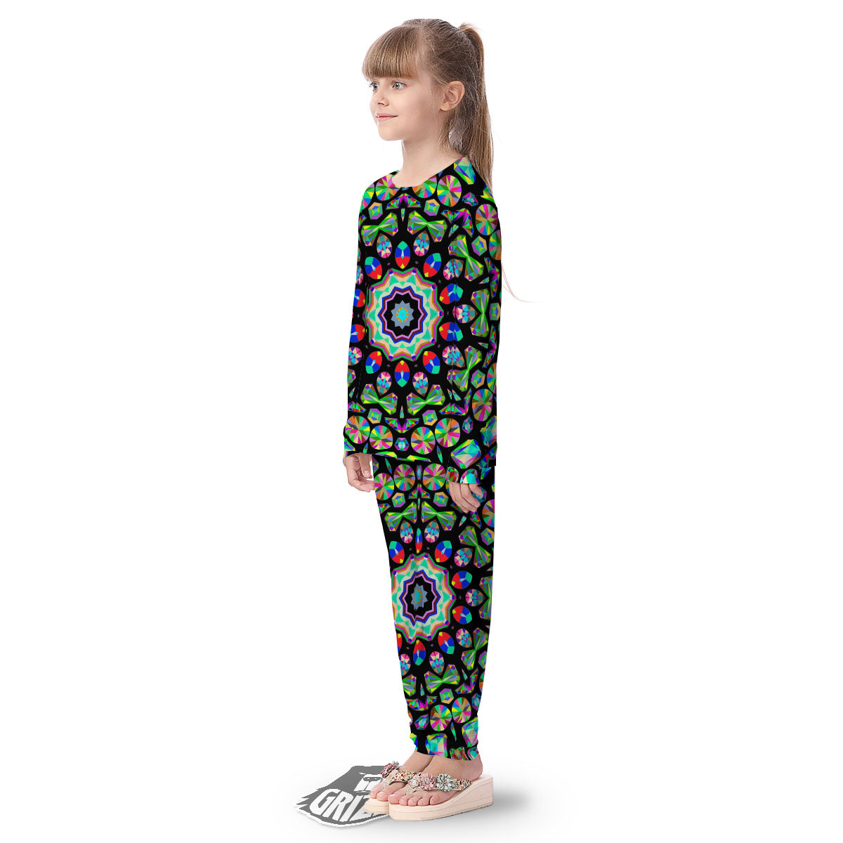 Gems Kaleidoscope Colorful Print Kid's Pajamas-grizzshop