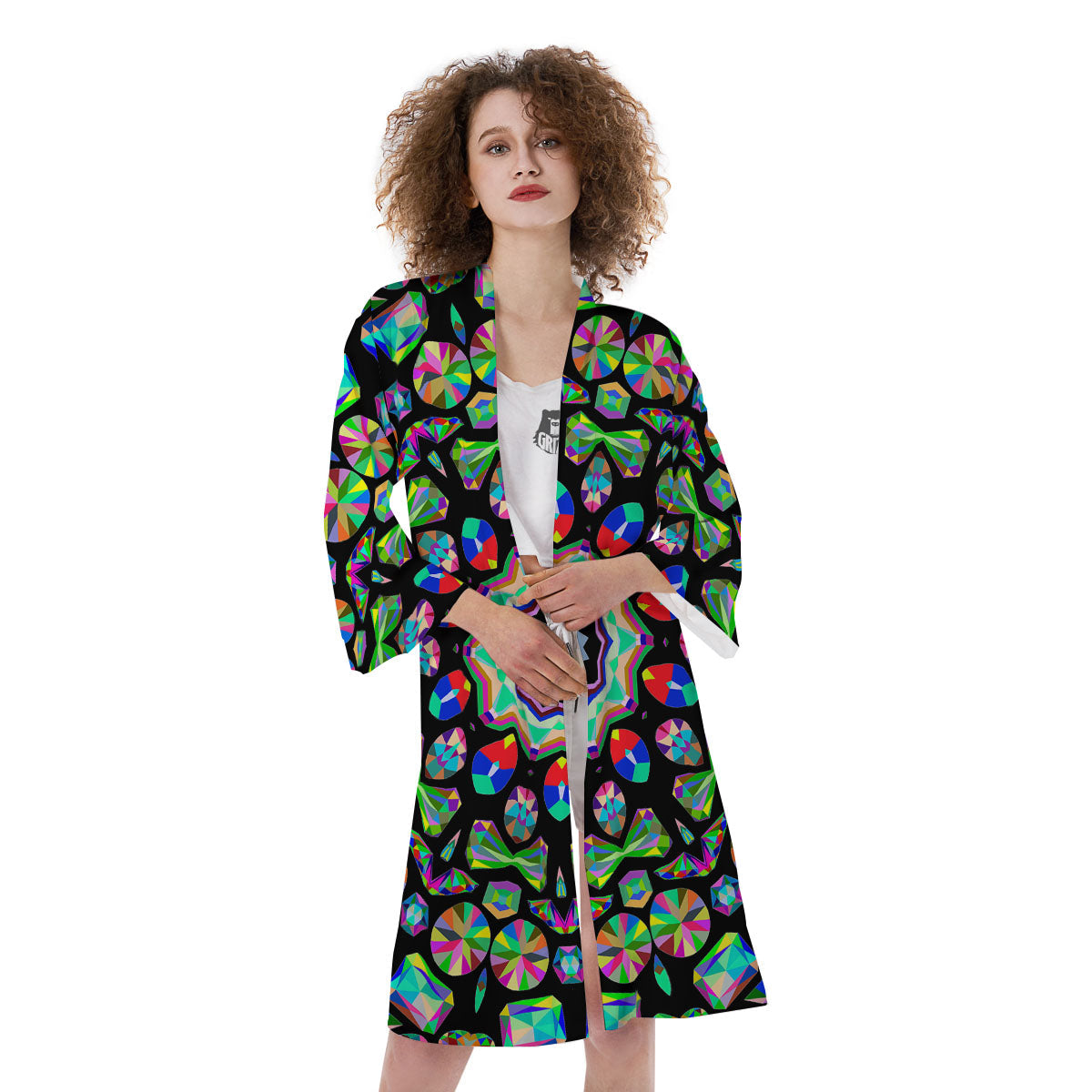 Gems Kaleidoscope Colorful Print Kimono-grizzshop