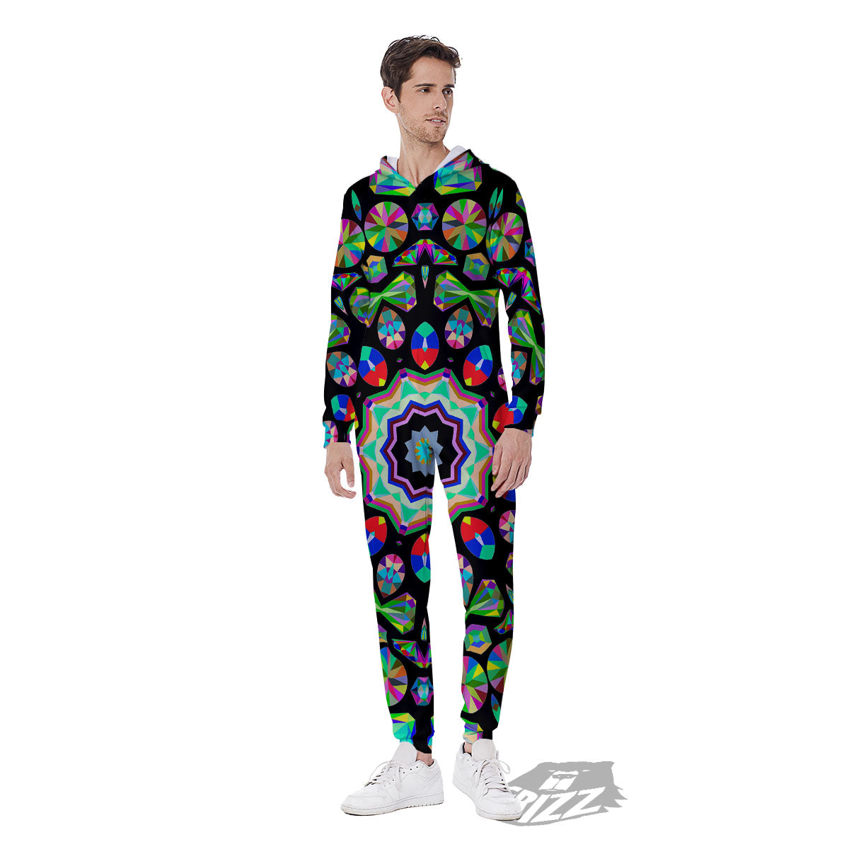 Gems Kaleidoscope Colorful Print Men's Jumpsuit-grizzshop