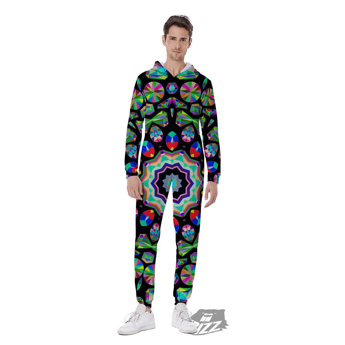 Gems Kaleidoscope Colorful Print Men's Jumpsuit-grizzshop
