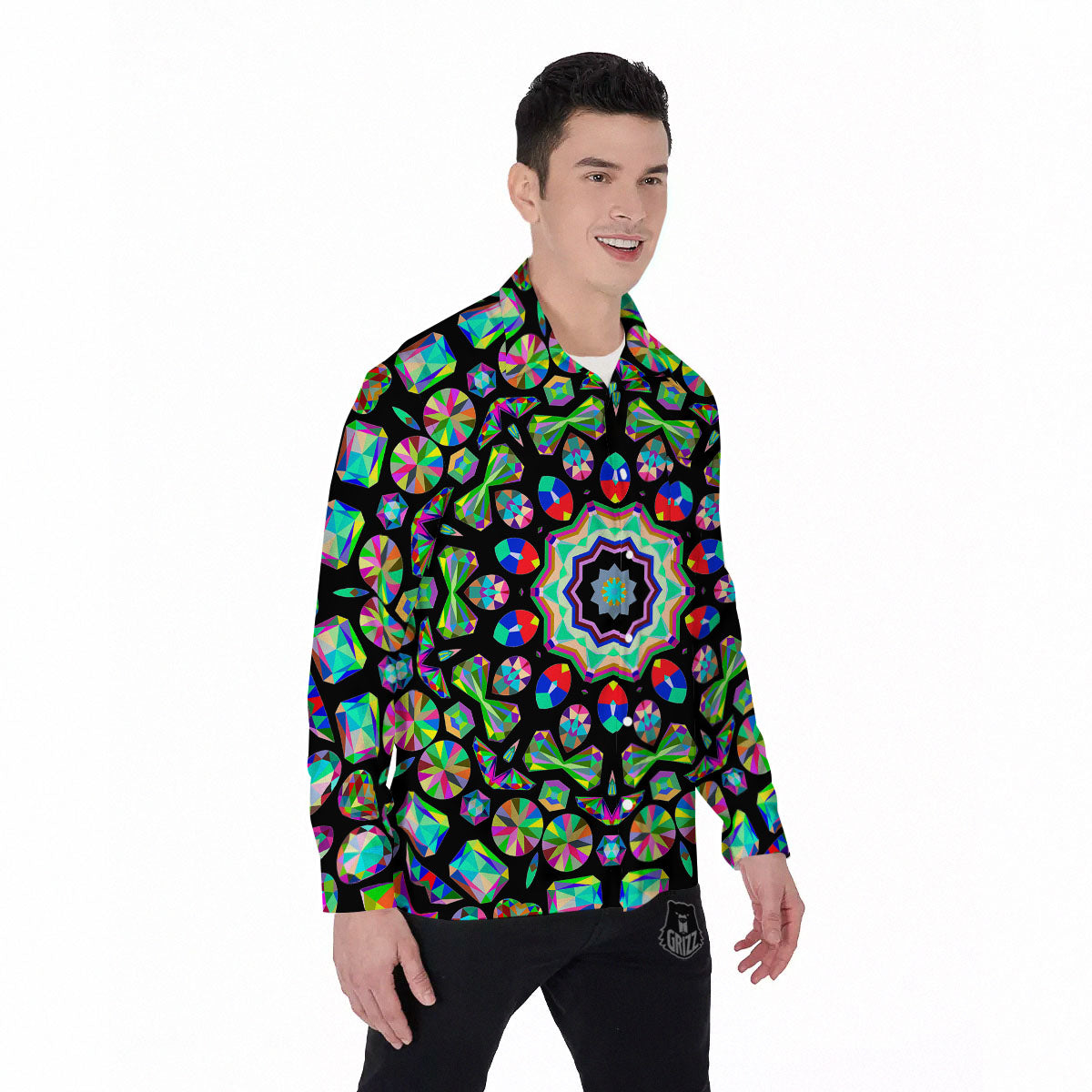 Gems Kaleidoscope Colorful Print Men's Long Sleeve Shirts-grizzshop