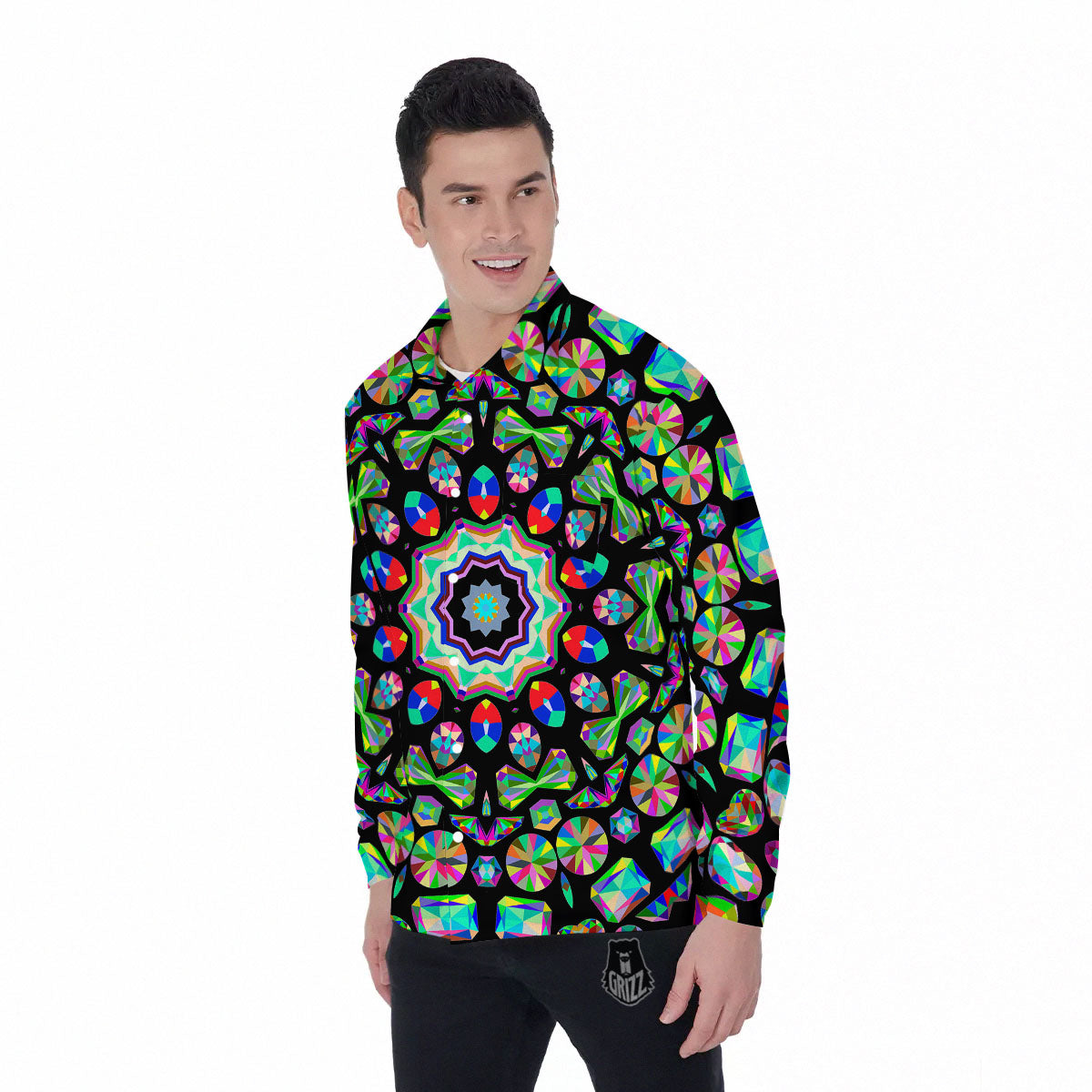 Gems Kaleidoscope Colorful Print Men's Long Sleeve Shirts-grizzshop