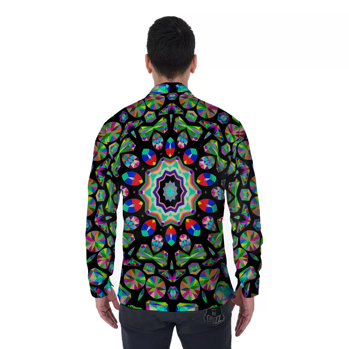 Gems Kaleidoscope Colorful Print Men's Long Sleeve Shirts-grizzshop