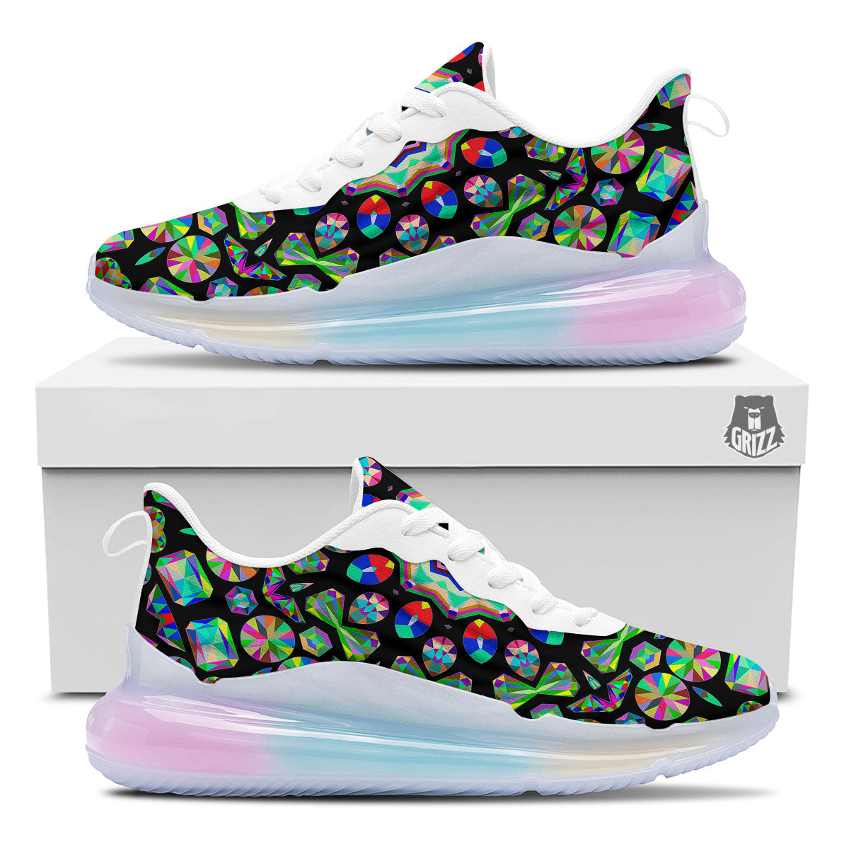 Gems Kaleidoscope Colorful Print Running Sneakers-grizzshop