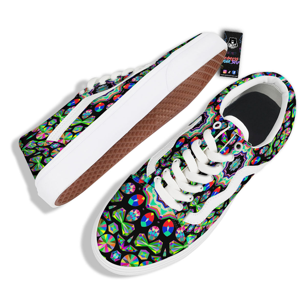 Gems Kaleidoscope Colorful Print Skate Shoes-grizzshop