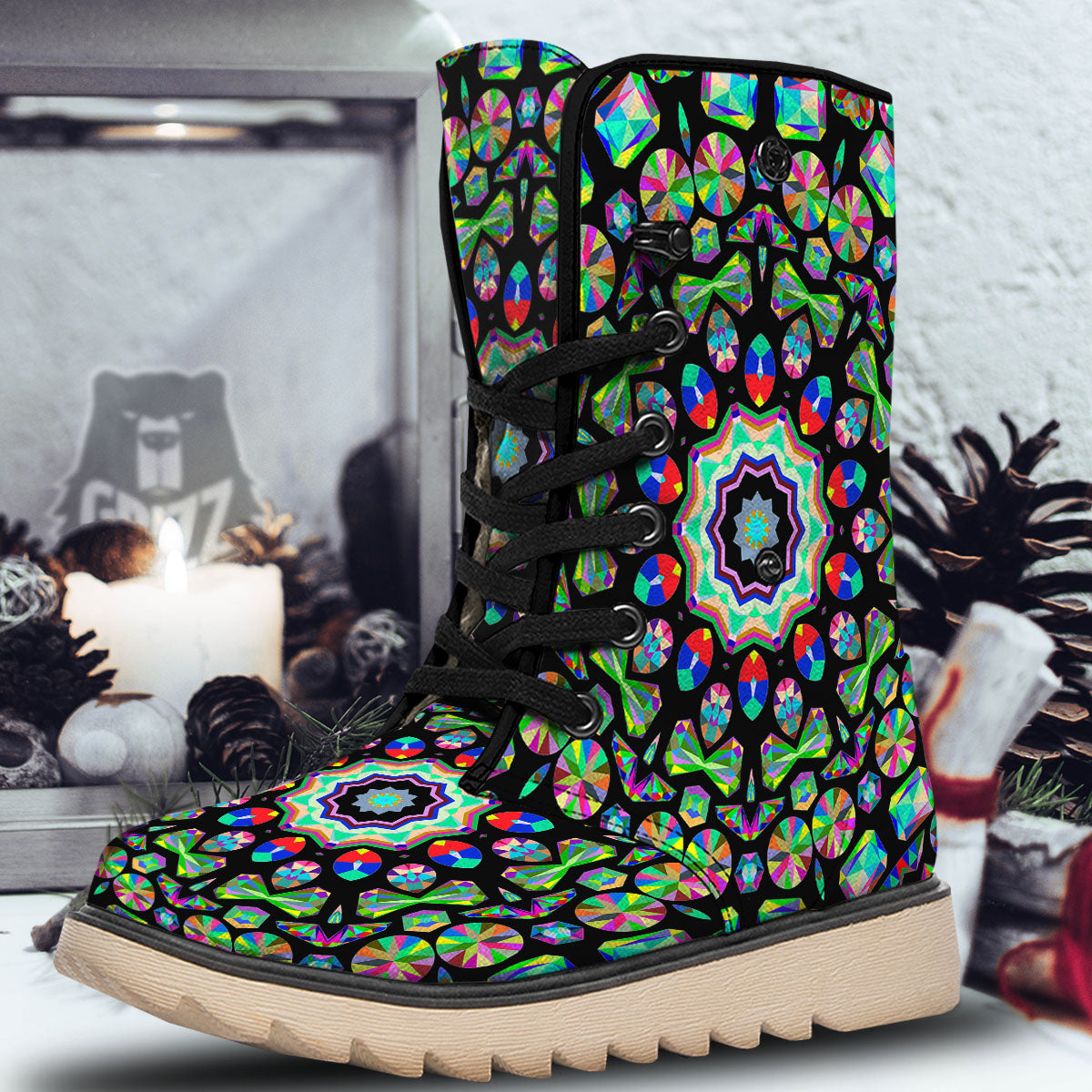 Gems Kaleidoscope Colorful Print Snow Boots-grizzshop