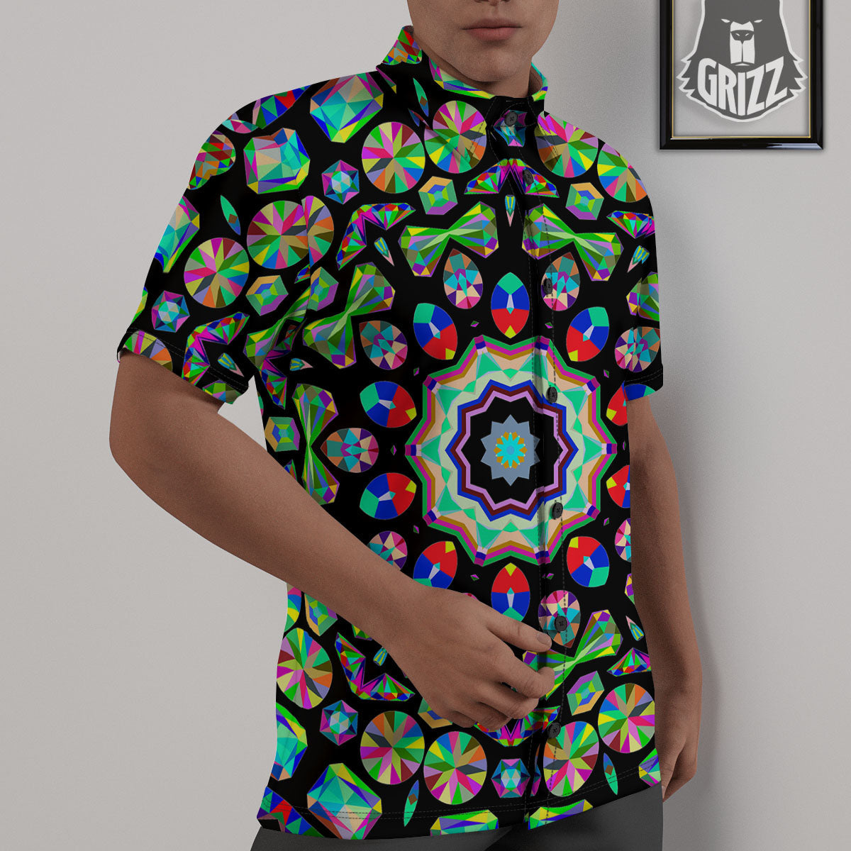 Gems Kaleidoscope Colorful Print Untucked Shirts-grizzshop