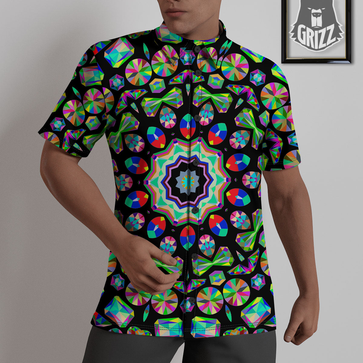 Gems Kaleidoscope Colorful Print Untucked Shirts-grizzshop