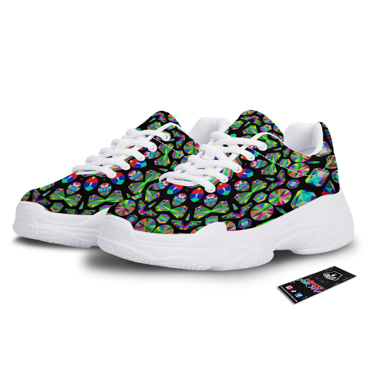 Gems Kaleidoscope Colorful Print White Chunky Shoes-grizzshop