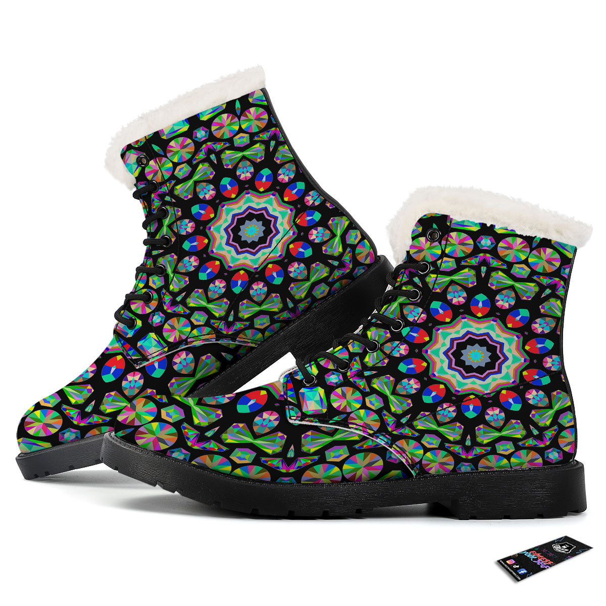 Gems Kaleidoscope Colorful Print Winter Boots-grizzshop