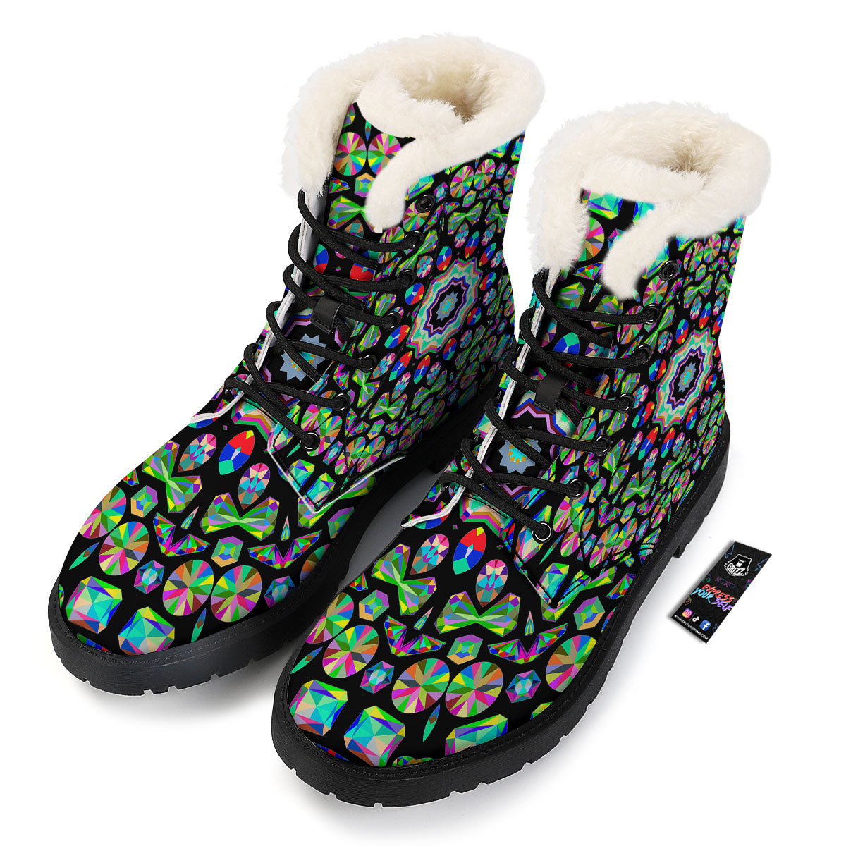 Gems Kaleidoscope Colorful Print Winter Boots-grizzshop