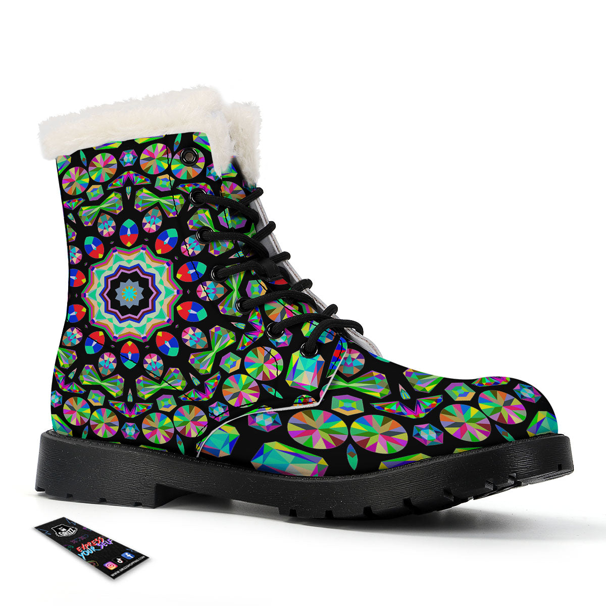 Gems Kaleidoscope Colorful Print Winter Boots-grizzshop