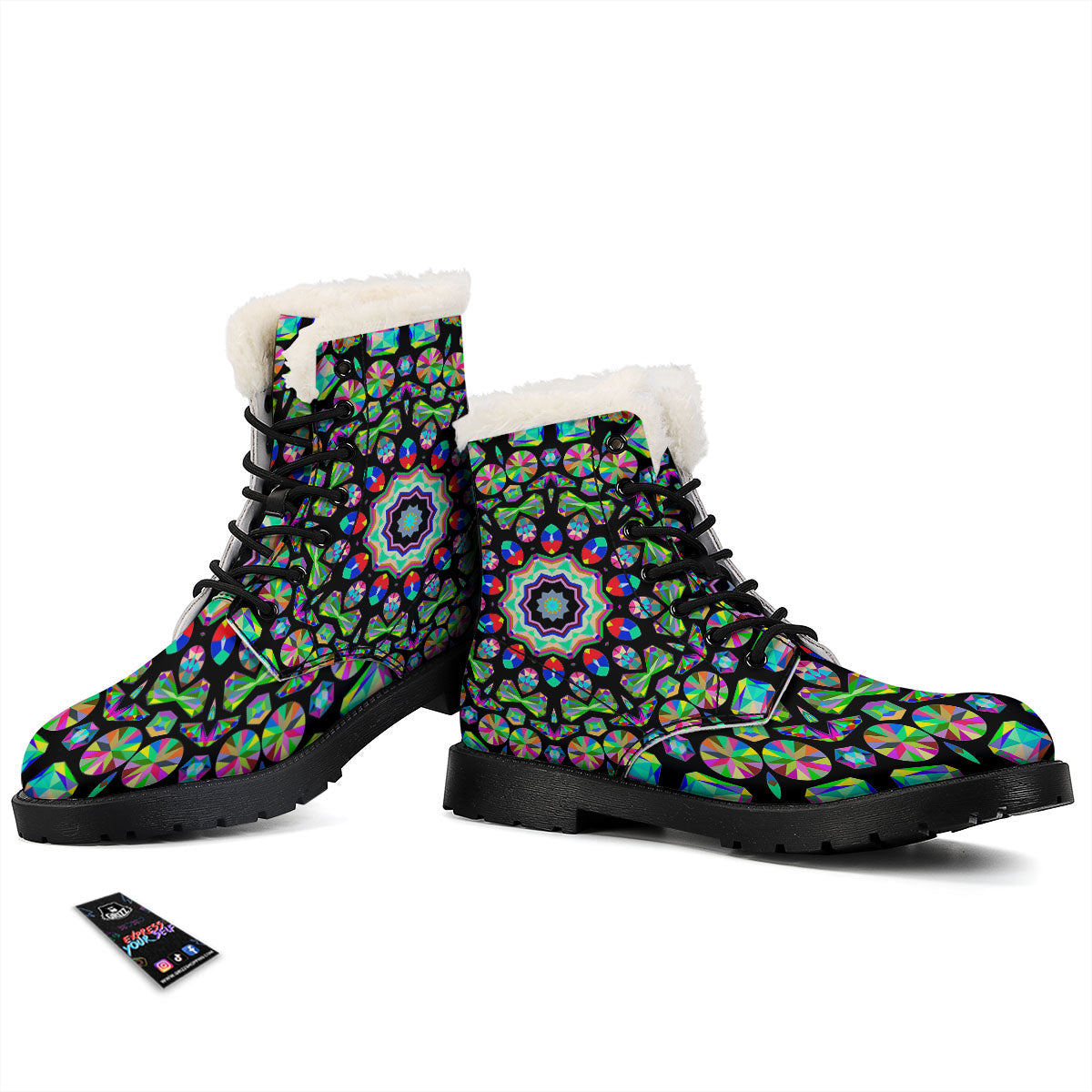 Gems Kaleidoscope Colorful Print Winter Boots-grizzshop