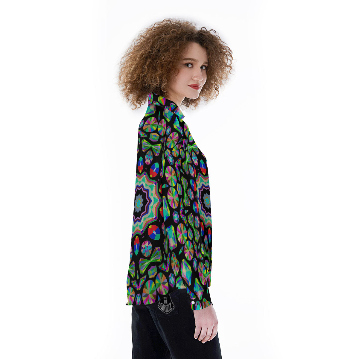 Gems Kaleidoscope Colorful Print Women's Long Sleeve Shirts-grizzshop