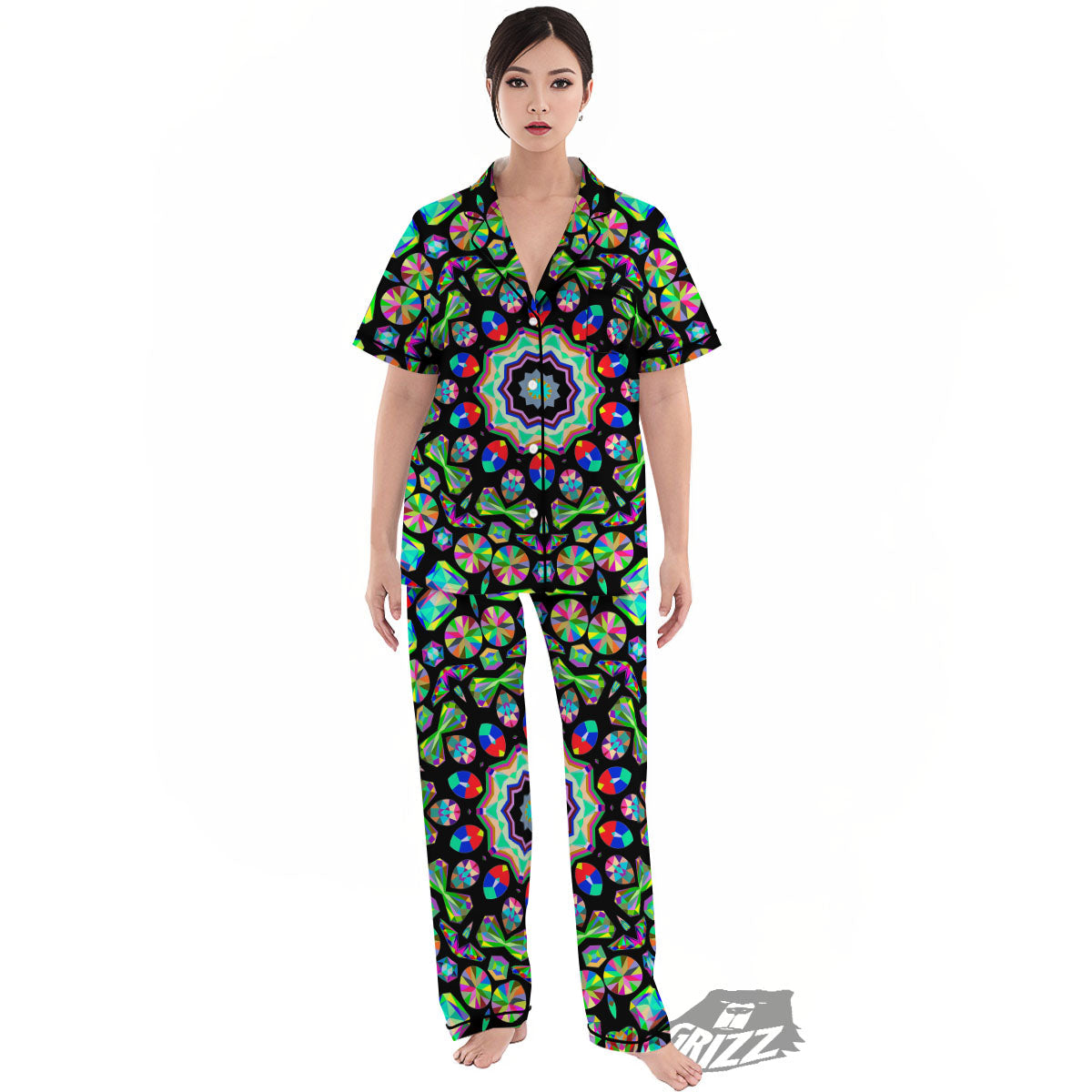 Gems Kaleidoscope Colorful Print Women's Pajamas Set-grizzshop