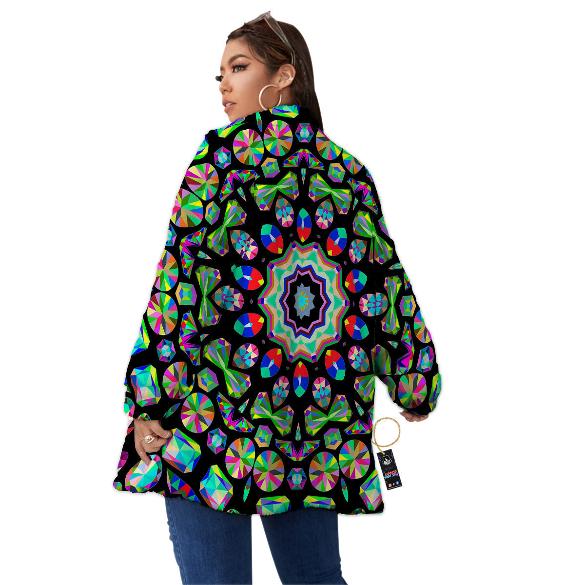 Gems Kaleidoscope Colorful Print Women's Sherpa Jacket-grizzshop
