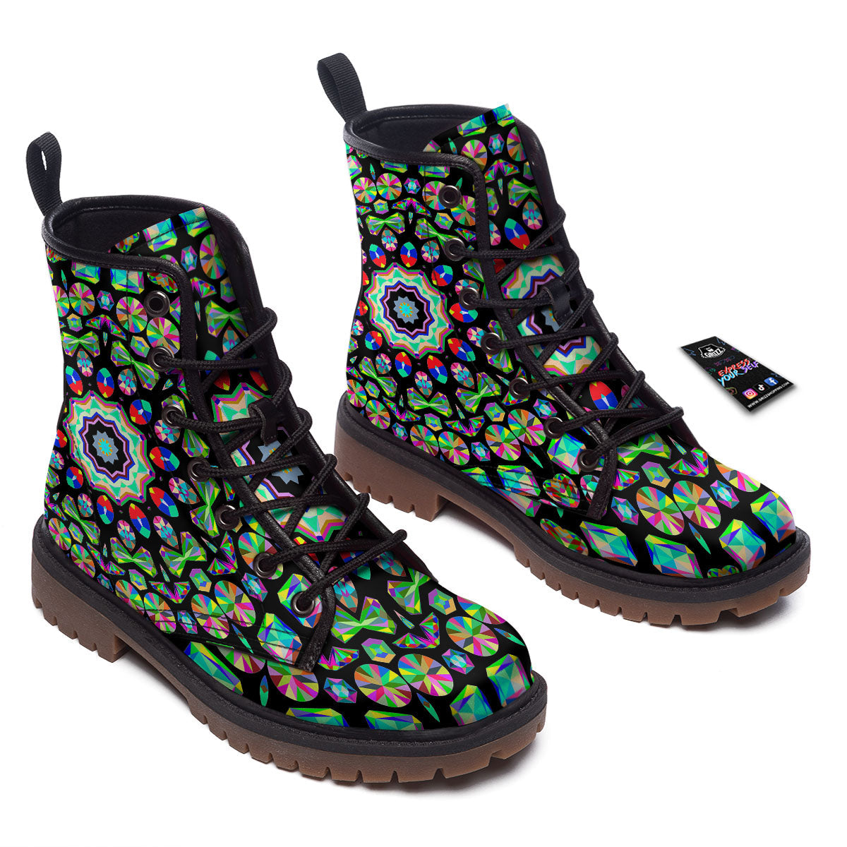 Gems Kaleidoscope Colorful Print Work Boots-grizzshop
