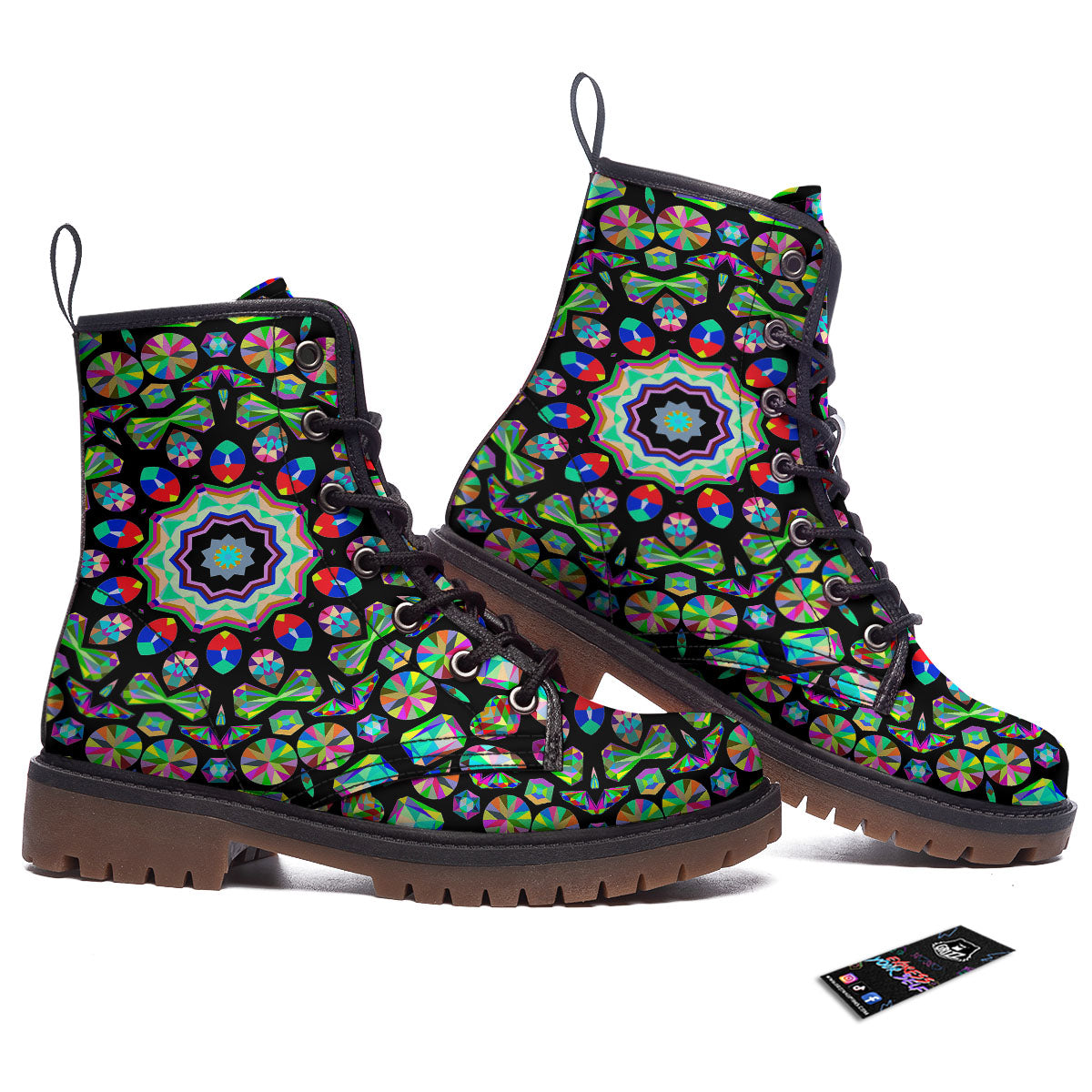 Gems Kaleidoscope Colorful Print Work Boots-grizzshop