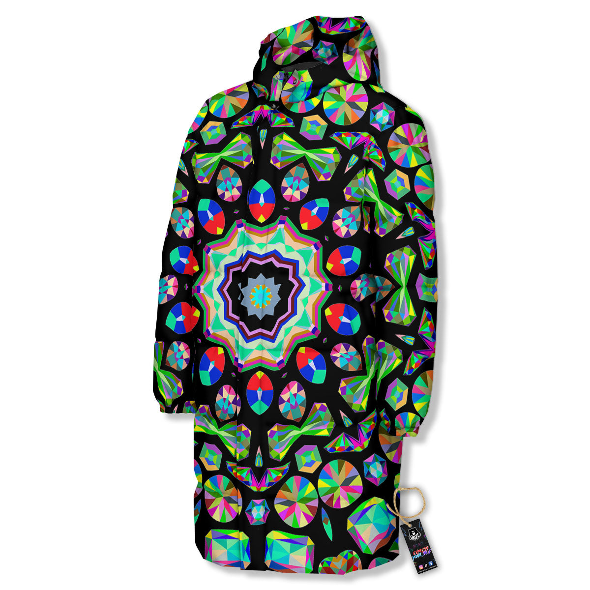 Gems Kaleidoscope Colorful Print Long Down Jacket
