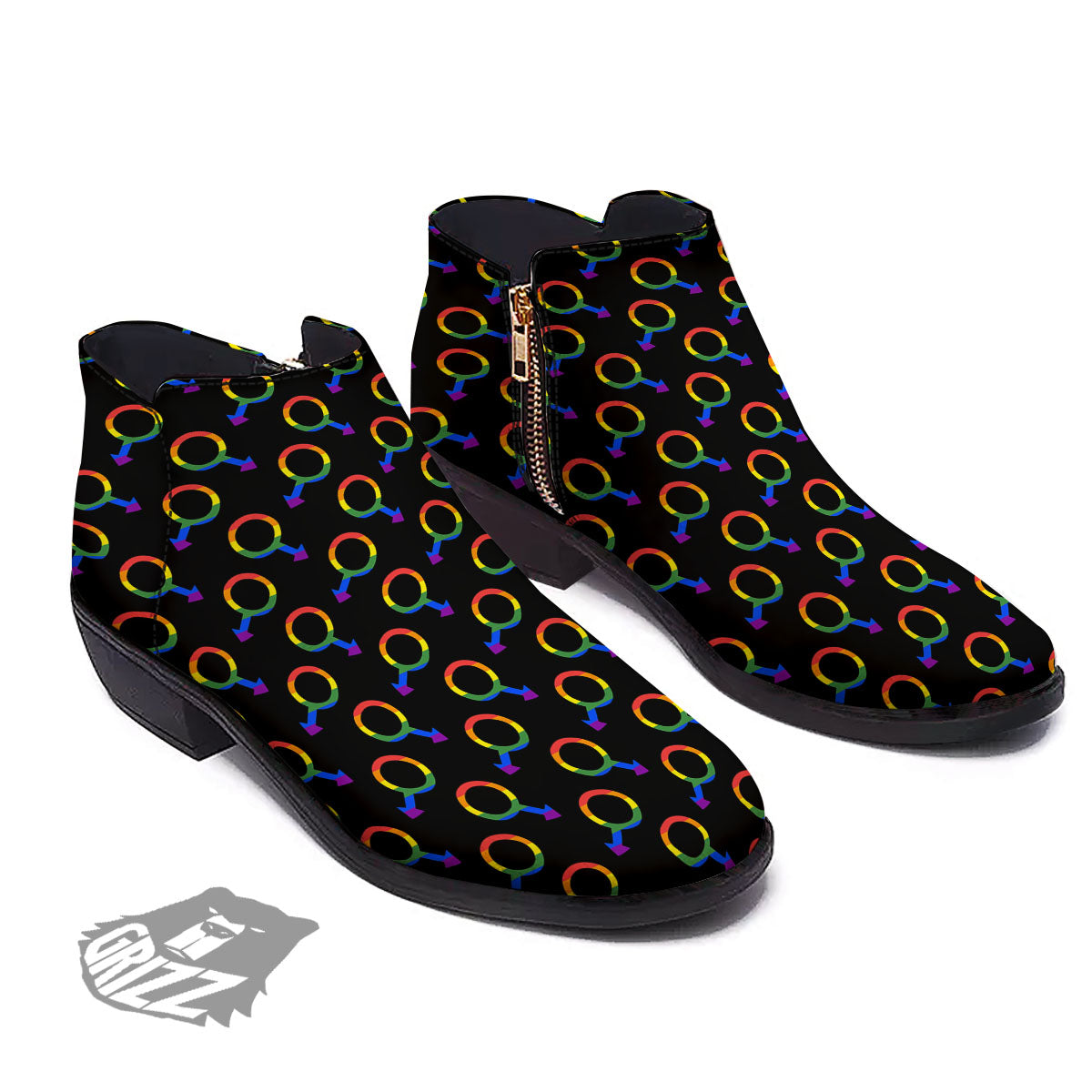 Gender Symbol Gay Pride Print Pattern Ankle Boots-grizzshop