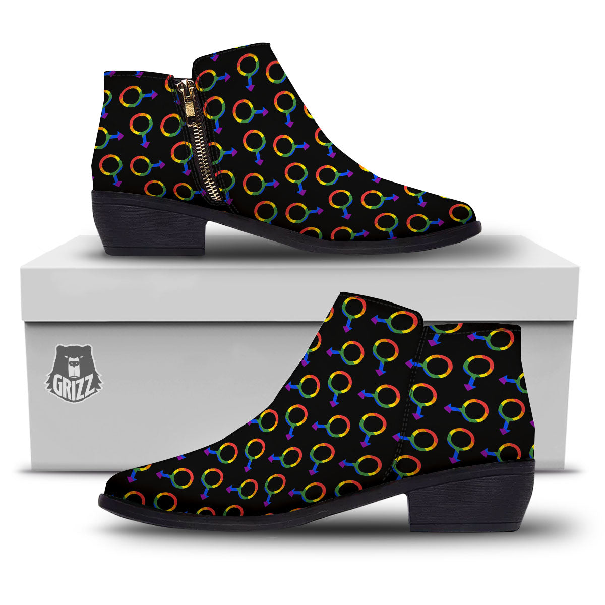 Gender Symbol Gay Pride Print Pattern Ankle Boots-grizzshop