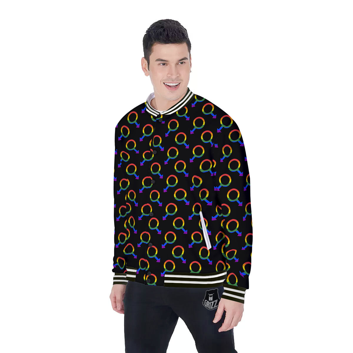 Gender Symbol Gay Pride Print Pattern Baseball Jacket-grizzshop