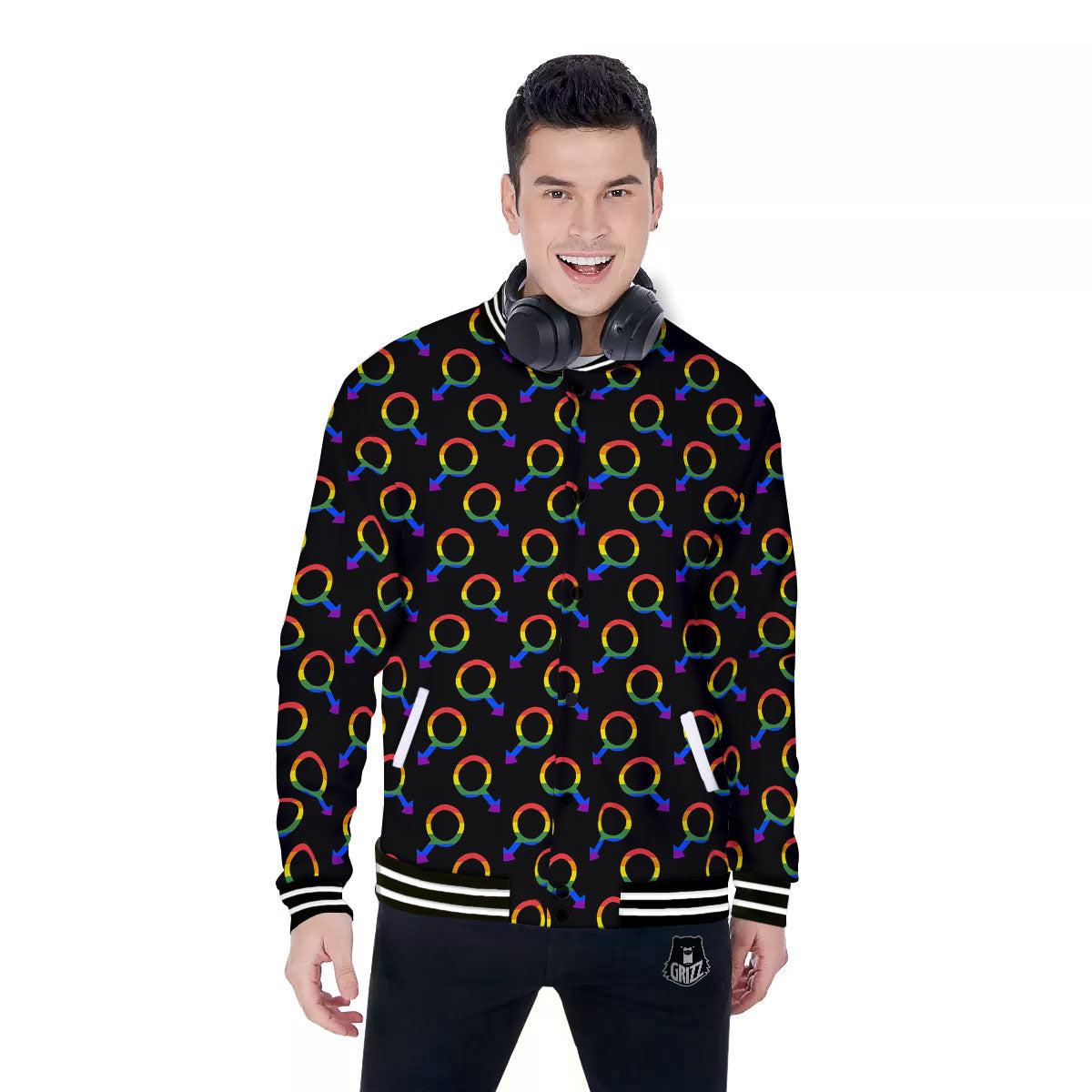 Gender Symbol Gay Pride Print Pattern Baseball Jacket-grizzshop