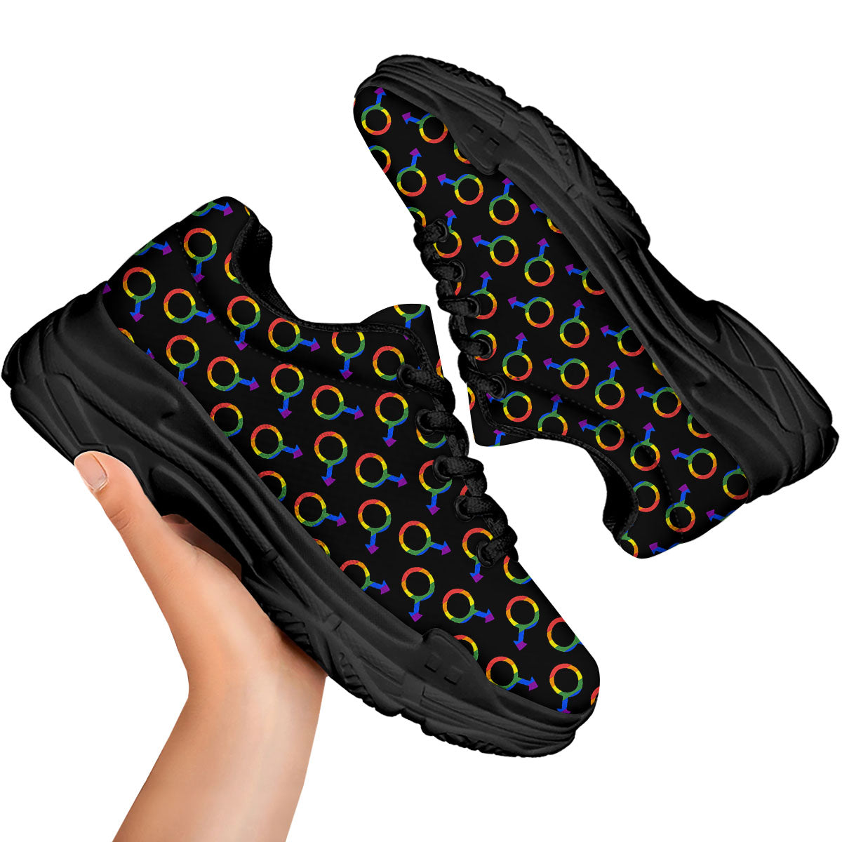 Gender Symbol Gay Pride Print Pattern Black Chunky Shoes-grizzshop