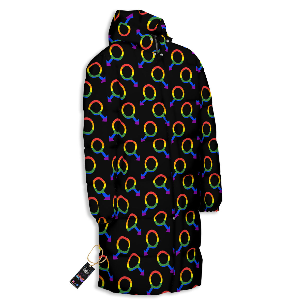 Gender Symbol Gay Pride Print Pattern Long Down Jacket-grizzshop