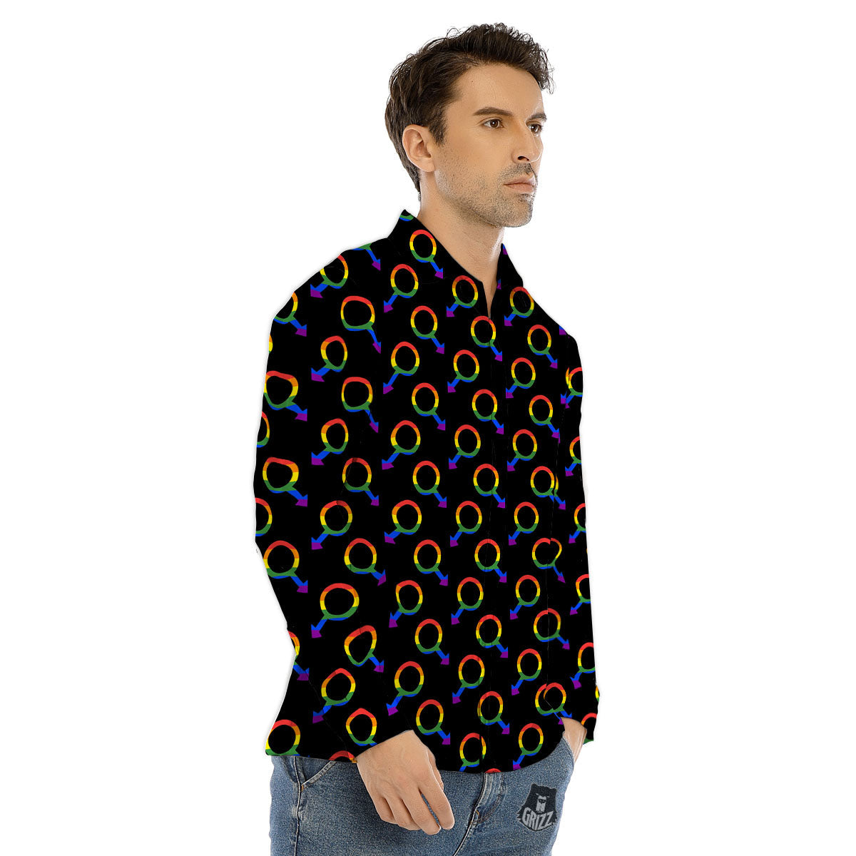 Gender Symbol Gay Pride Print Pattern Men's Dress Shirts-grizzshop