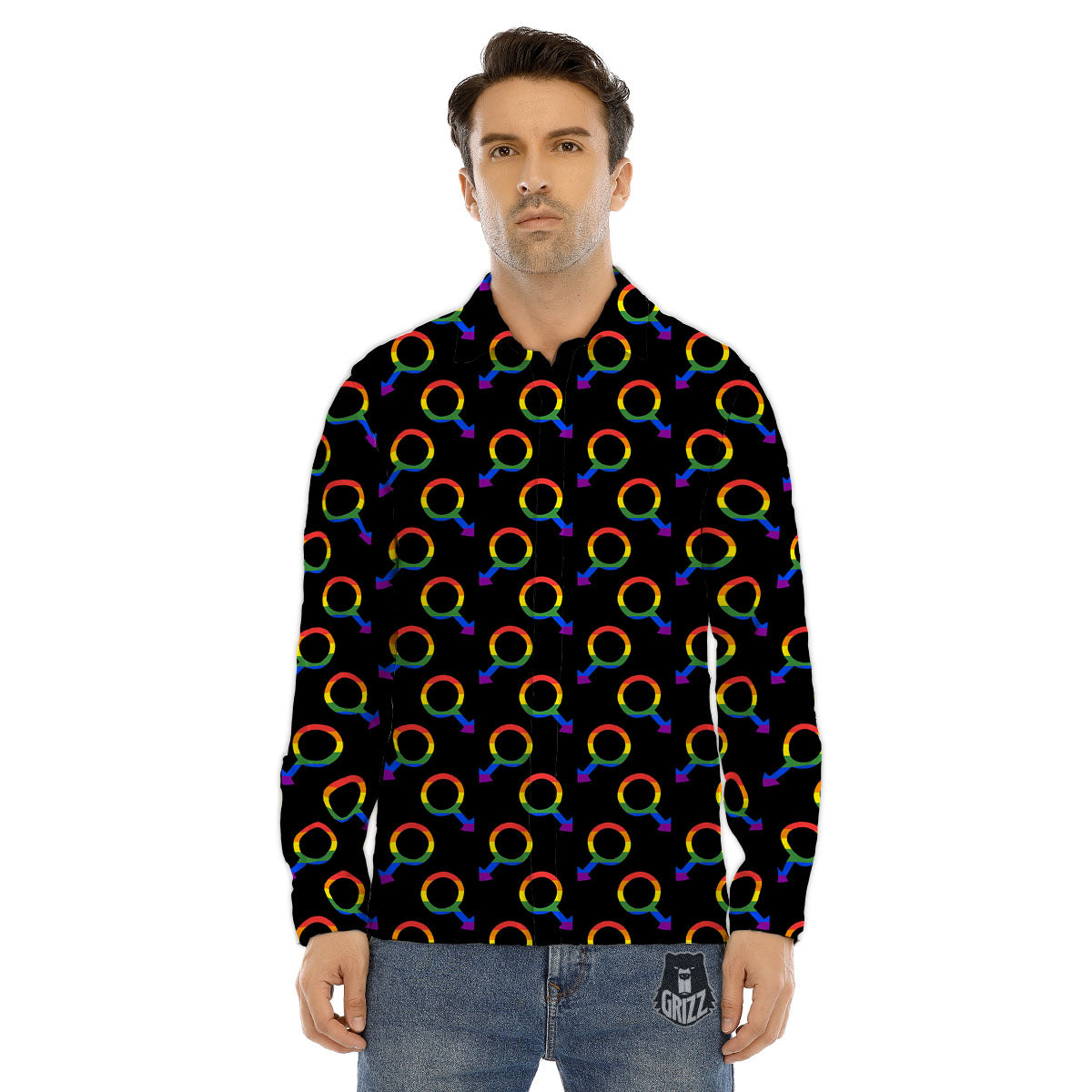 Gender Symbol Gay Pride Print Pattern Men's Dress Shirts-grizzshop