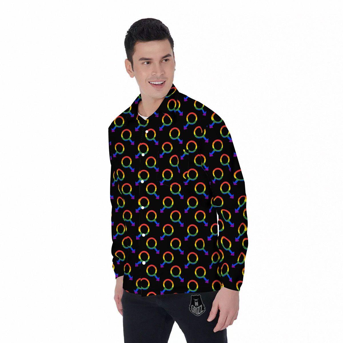 Gender Symbol Gay Pride Print Pattern Men's Long Sleeve Shirts-grizzshop