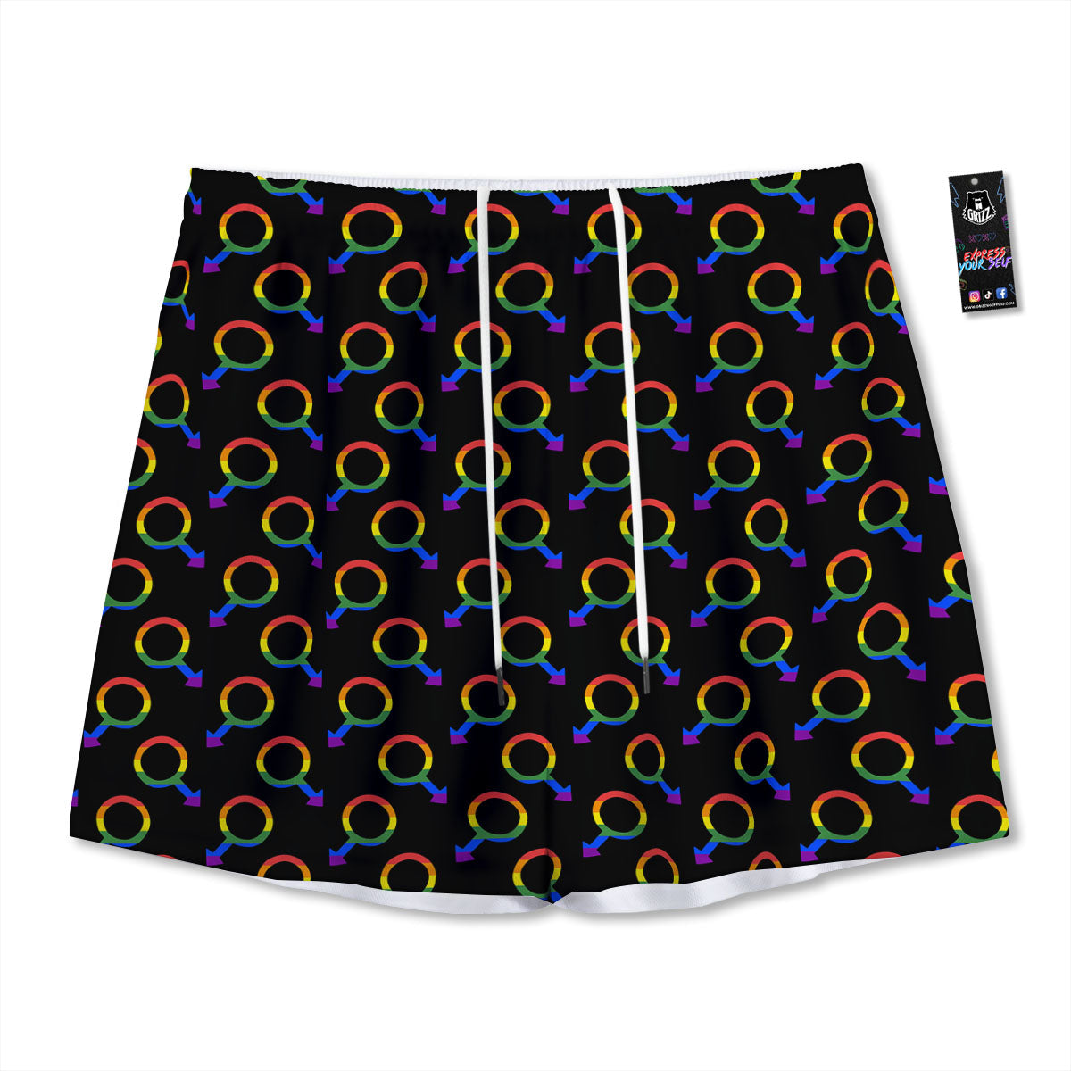 Gender Symbol Gay Pride Print Pattern Mesh Shorts