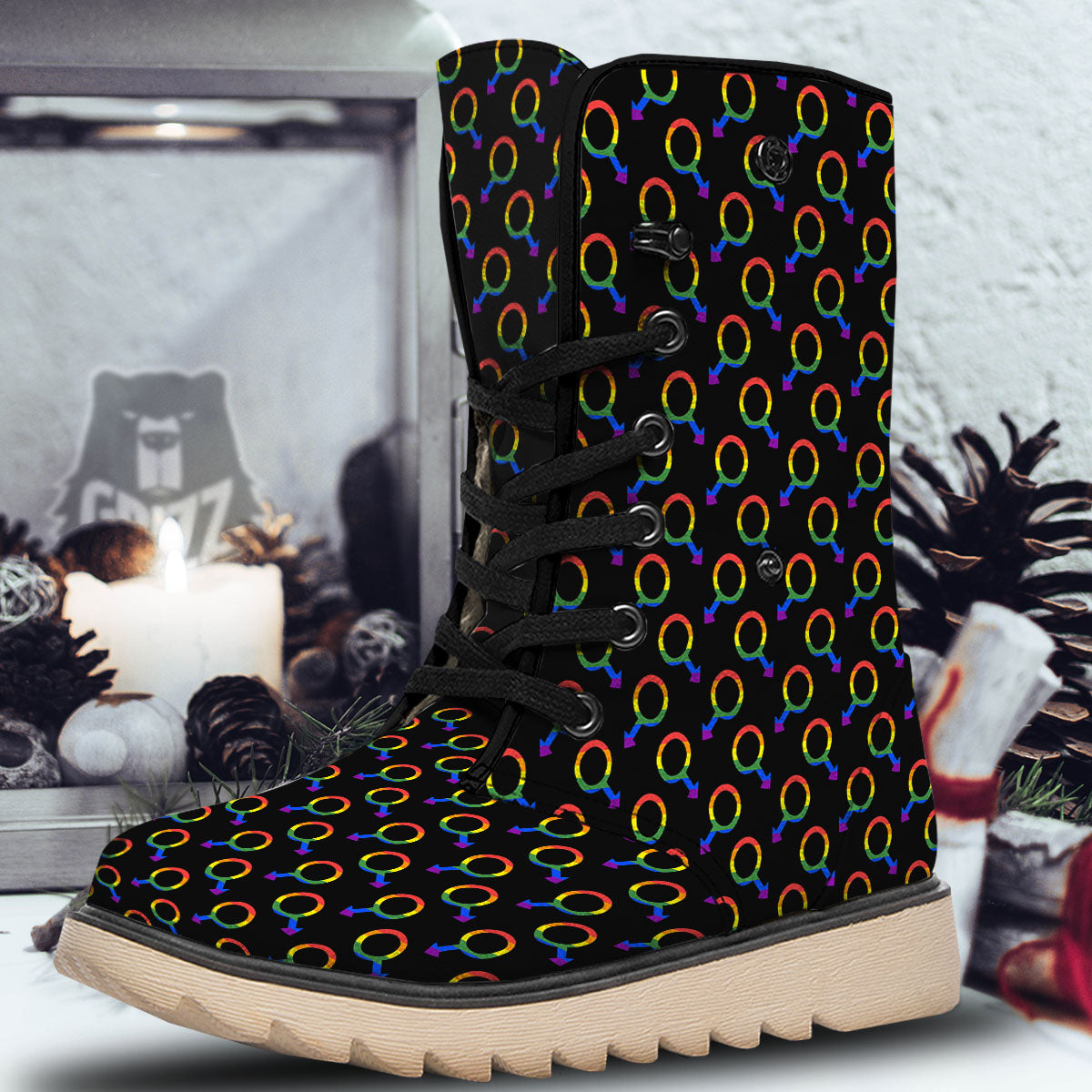 Gender Symbol Gay Pride Print Pattern Snow Boots-grizzshop