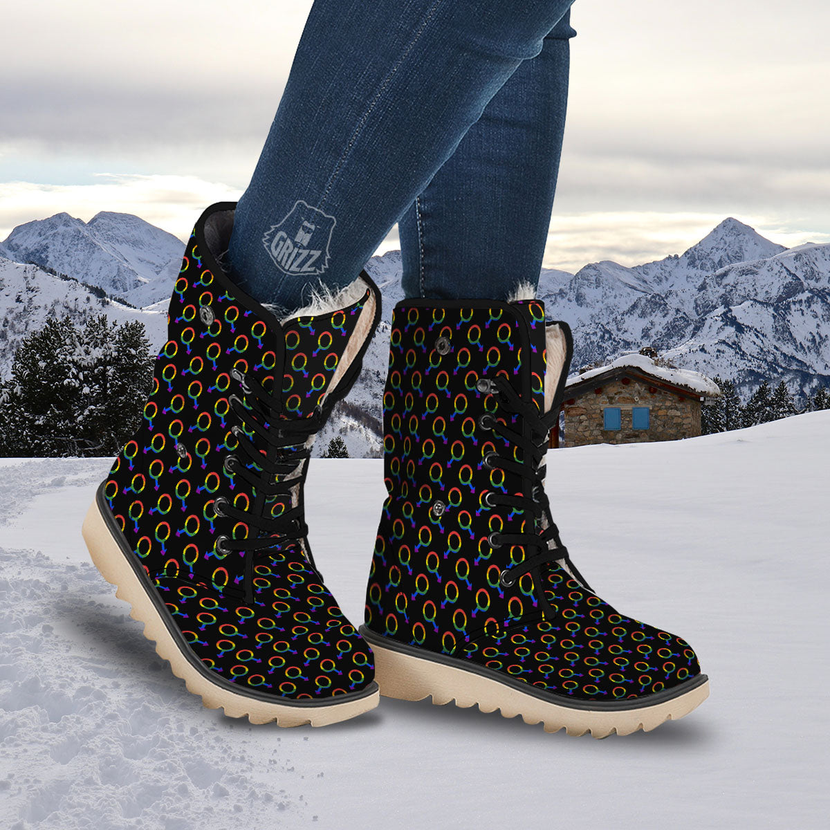 Gender Symbol Gay Pride Print Pattern Snow Boots-grizzshop