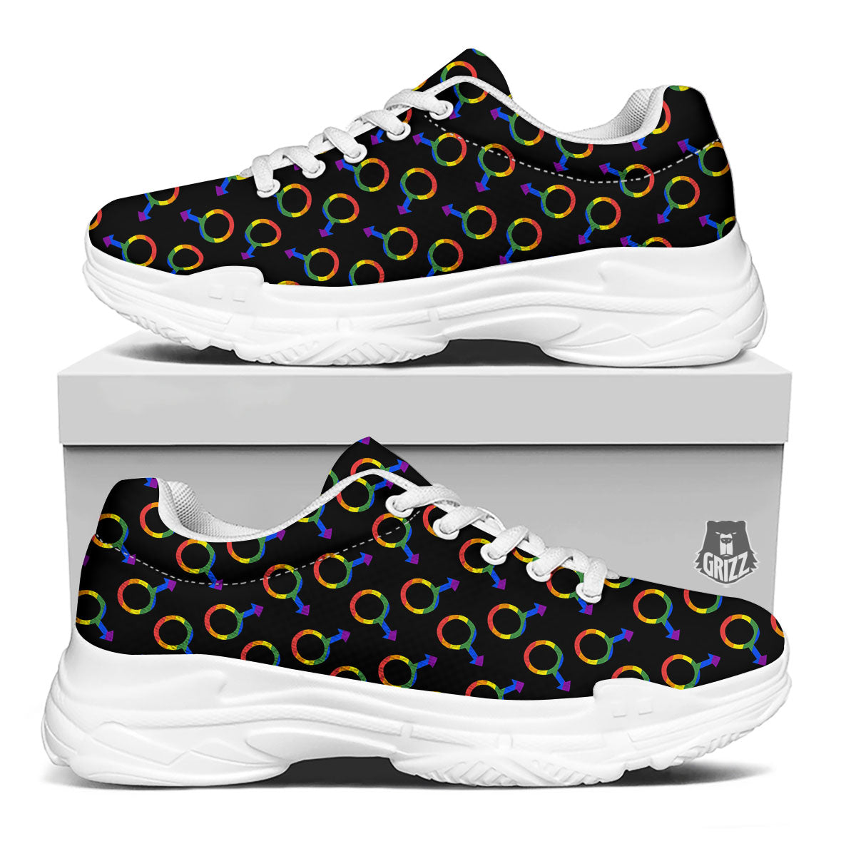 Gender Symbol Gay Pride Print Pattern White Chunky Shoes-grizzshop