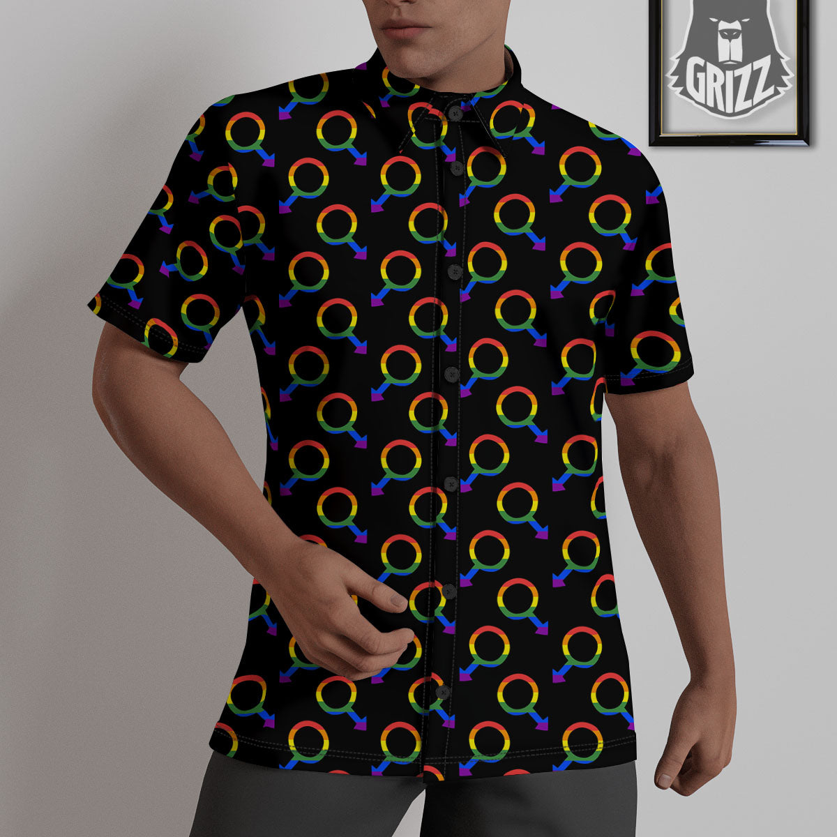 Gender Symbol Gay Pride Print Pattern Untucked Shirts-grizzshop