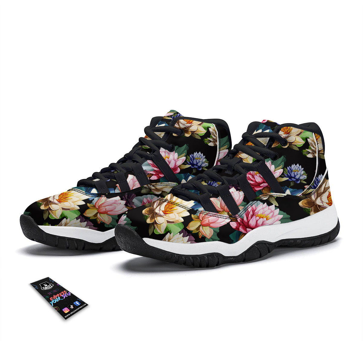 Geometric 3D Bamboo Print Pattern Black Bball Shoes-grizzshop