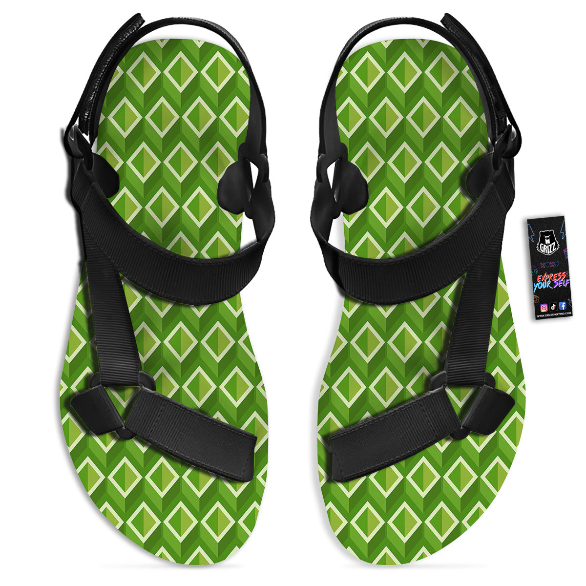 Geometric 3D Bamboo Print Pattern Black Open Toe Sandals-grizzshop