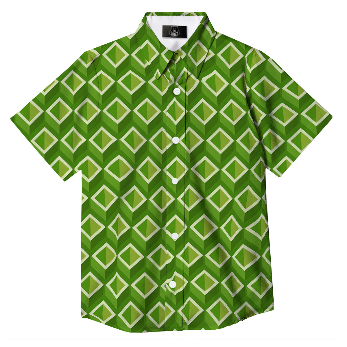 Geometric 3D Bamboo Print Pattern Button Up Shirt-grizzshop