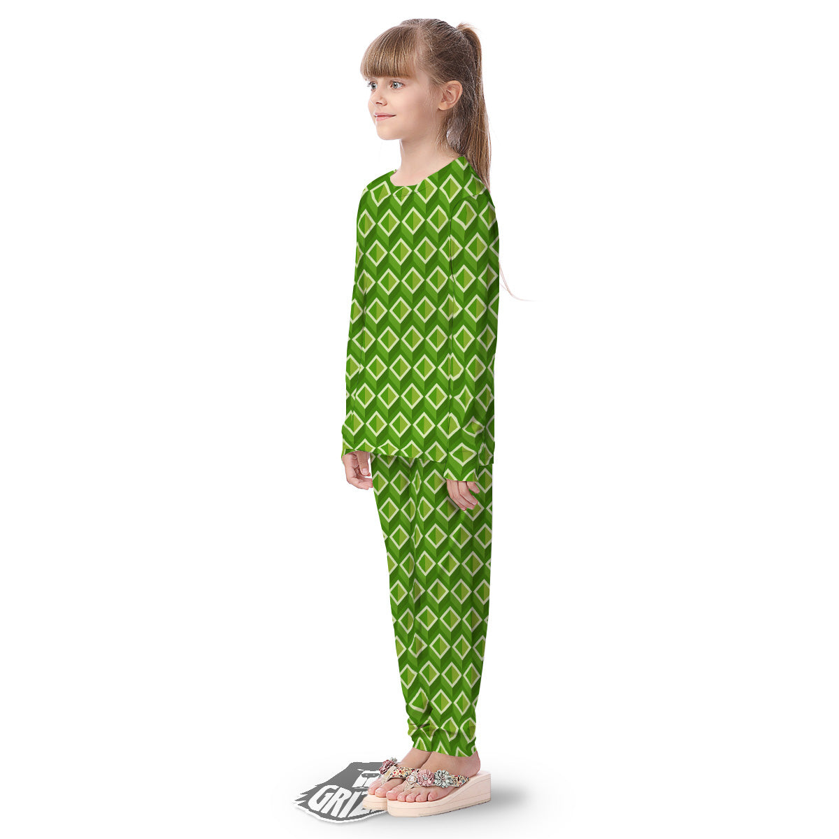 Geometric 3D Bamboo Print Pattern Kid's Pajamas-grizzshop