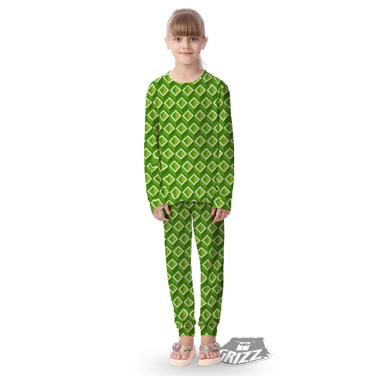 Geometric 3D Bamboo Print Pattern Kid's Pajamas-grizzshop
