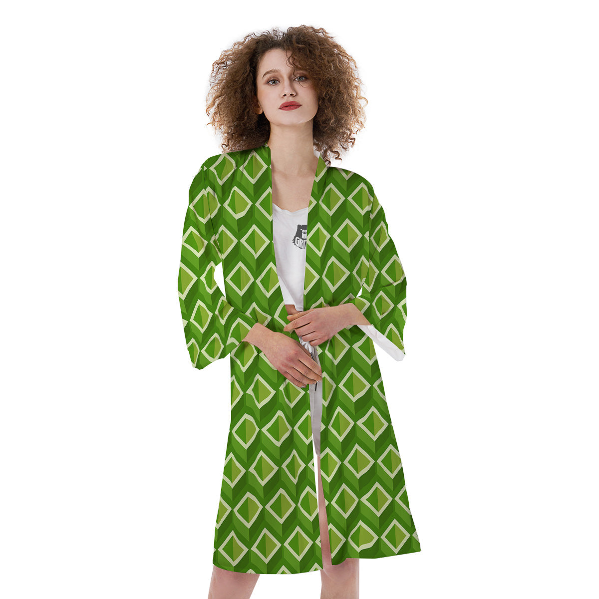 Geometric 3D Bamboo Print Pattern Kimono-grizzshop