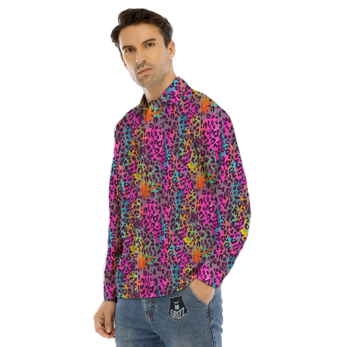 Geometric 3D Bamboo Print Pattern Men's Dress Shirts-grizzshop