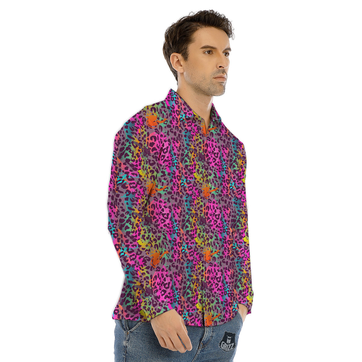 Geometric 3D Bamboo Print Pattern Men's Dress Shirts-grizzshop