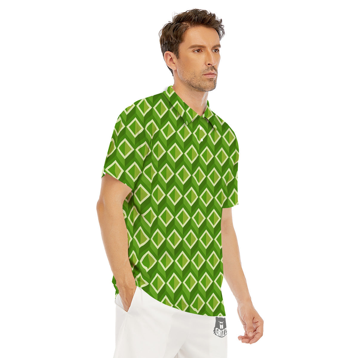 Geometric 3D Bamboo Print Pattern Men's Golf Shirts-grizzshop